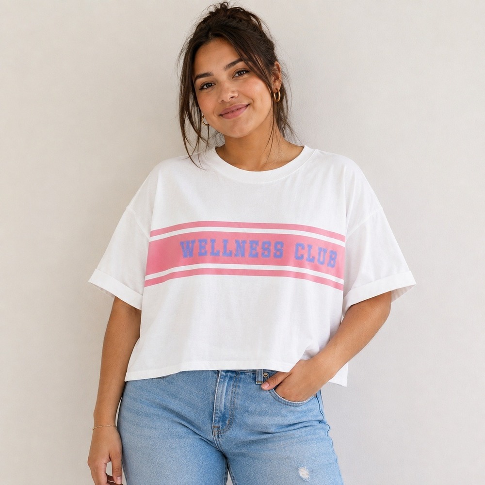 Fit Collective Wellness Club Graphic Tee Gardenia White Pink XL WX51626-101-CLA